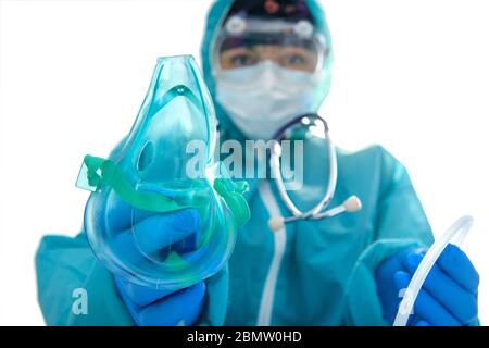Giving first medical help in hospital. Doctors give resuscitation to patient in the emergency room Stock Photo