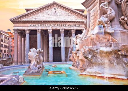 Rome. View of Pantheon and square fountain, ancient landmark in eternal city of Rome, capital of Italy Stock Photo