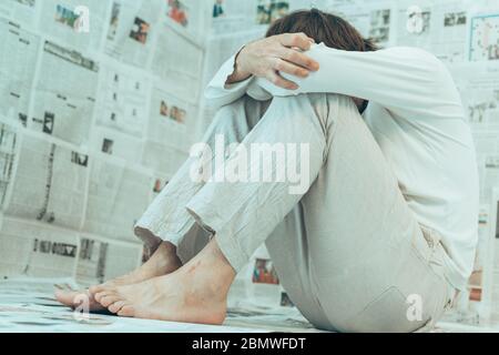 Misinformation infodemic delusion concept, man with mental health problems due to excessive amount of information Stock Photo