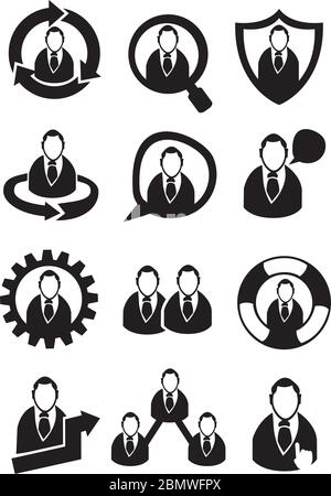 Vector illustration of businessman icon set for corporate business isolated on white background. Stock Vector
