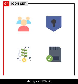 Group of 4 Modern Flat Icons Set for education, startup, key, shield, card Editable Vector Design Elements Stock Vector