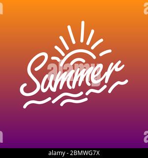 Vector illustration Hand drawn lettering composition of Hello Summer with doodle sun. Handwritten calligraphy design. Stock Vector