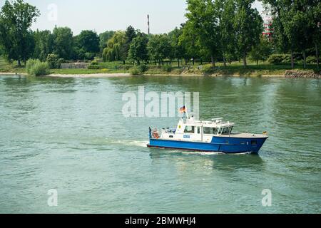 Kehl, Germany - May 9, 2020: Polizei Police surveillance boat from La Compagnie Fluviale franco-allemande French German squadron patrool Stock Photo