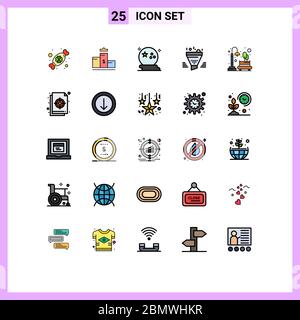 Set of 25 Modern UI Icons Symbols Signs for result, sort, bat, funnel, scary Editable Vector Design Elements Stock Vector