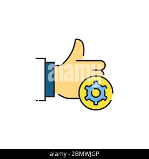Thumb up gear vector icon symbol isolated on white background Stock Vector