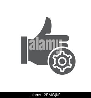 Thumb up gear vector icon symbol isolated on white background Stock Vector