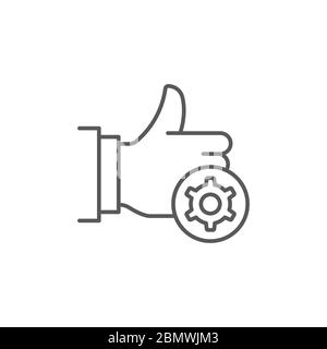 Thumb up gear vector icon symbol isolated on white background Stock Vector