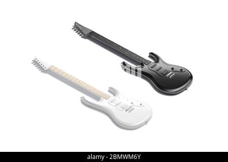 Blank black and white electric guitar mockup set, side view Stock Photo