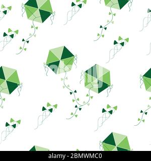 seamless pattern with kites in green and yellow colors vector Stock Vector