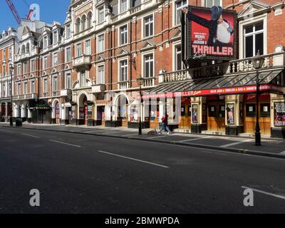 London. UK. May the 6th, 2020. Wide view angle of Shaftesbury Ave. at noon during the Lockdown.