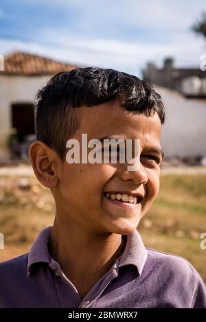 Eight year old boy smiling, Trinidad, Cuba Stock Photo