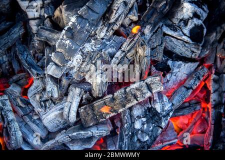 Burning coals close-up in a barbecue. Preparation for frying meat Stock Photo