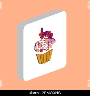 Sweet cupcake Simple vector icon. Illustration symbol design template for web mobile UI element. Perfect color isometric pictogram on 3d white square. Stock Vector