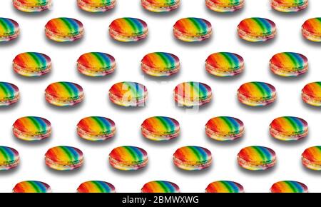 Pattern with colored macarons isolated on white background Stock Photo