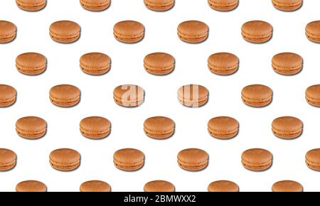 Pattern with Creamy Macarons Isolated on a White Background Stock Photo
