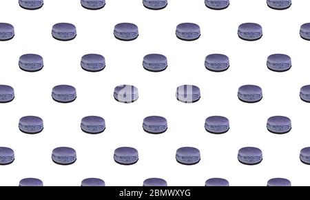 Pattern with purple macarons with shadow isolated on white background Stock Photo