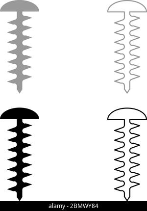 Round head screw Self-tapping Hardware Construction element icon outline set black grey color vector illustration flat style simple image Stock Vector
