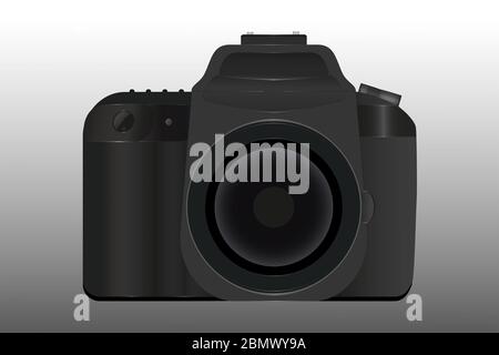Analog or digital camera. Black camera for 135mm film. Retro photography. Photo equipment. Stock Photo