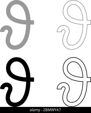 Theta greek symbol Teta Zeta icon outline set black grey color vector illustration flat style simple image Stock Vector