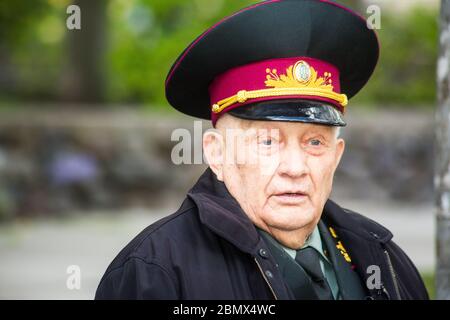 General Ivan Savchenko in Kiev,brave and in good shape as he prepared to celebrate on  9 May 75 aniversary of Soviet Victory over Nazis, and his 94yrs Stock Photo