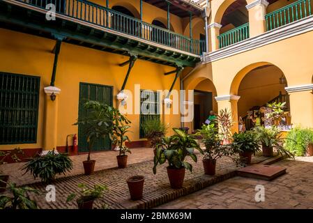 Interior Courtyard of the Romantic Museum housed in the colonial era Brunet palace, Plaza Mayor, Trinidad, Cuba Stock Photo