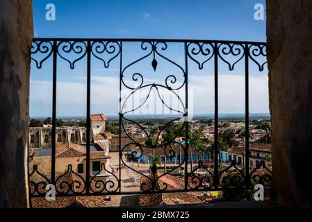 View of the town from the bell tower of the Saint Francis of Assisi Monastery now housing National Museum of the Struggle Against Bandits, Trinidad, C Stock Photo