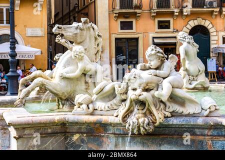 ROME, ITALY - SEPTEMBER 24, 2018: Fountain of Neptune at Piazza Navona in Rome, Italy. Fountain was completed at 1870 with sculptures of Antonio della Stock Photo