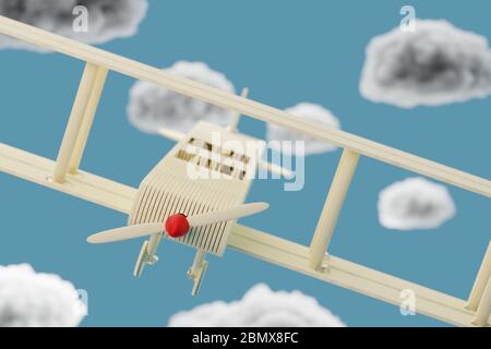 Creative handmade plane from lolly pop popsicle sticks. DIY Flight. 3D Illustration Stock Photo