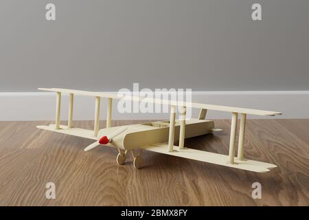 Creative handmade plane from lolly pop popsicle sticks. DIY Flight. 3D Illustration Stock Photo