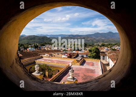 View of the town from the bell tower of the Saint Francis of Assisi Monastery now housing National Museum of the Struggle Against Bandits, Trinidad, C Stock Photo