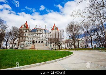 East Park and New York State Capitol building panorama with statue of General Philip Sheridan, Albany Stock Photo