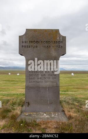 The Ari Frodi Thorgilsson Memorial, Stadarstadur Church, Snaefellsnes Peninsula, Iceland. Stock Photo