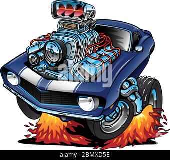 Classic American 1969 Muscle Car with Wild Driver Cartoon Isolated ...