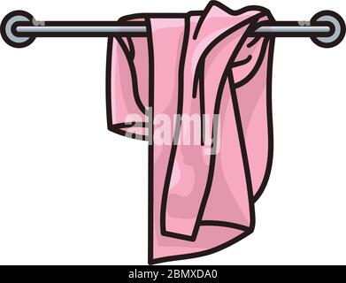 Used towel on towel rail isolated vector illustration for Towel Day on May 25th. Dirty laundry or hygiene symbol Stock Vector