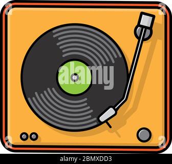 Vintage turntable isolated  vector illustration for Title Track Day. Vinyl recordings symbol. Stock Vector