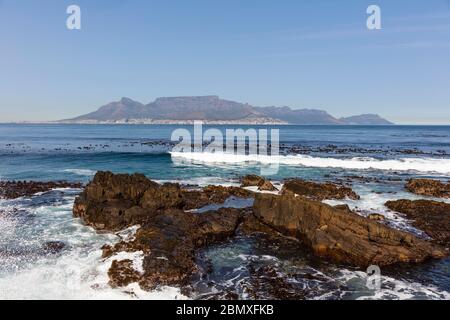Table Mountain from Robben Island Prison, Cape Town, South Africa Stock Photo