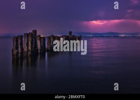 Stormy night at Cape of Rodon, Albania Stock Photo