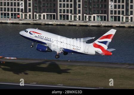 British Airways Airbus A318 Taking Off from London City Airport
