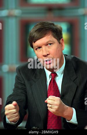 U.S. Rep. John Kasich of Ohio, announces the formation of an exploratory committee to run for the Republican nomination for President in the 2000 elections during the Sunday political talk show, Meet the Press, on NBC-TV February 14, 1999 in Washington, DC. Stock Photo