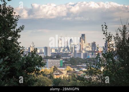 View towards London city skyline from Parliament Hill in Hampstead Heath Stock Photo