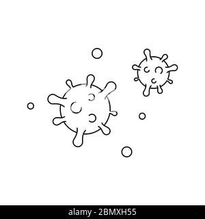 Coronavirus line icon. Two microorganisms contours. Fighting Covid-19 epidemic concept. Black outline on white background with copy space. Vector art Stock Vector
