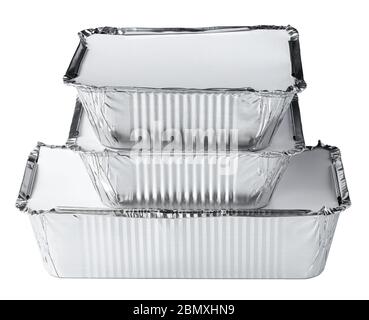 Packed foil food boxes on white background, copy space Stock Photo