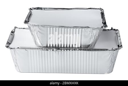 Packed foil food boxes on white background, copy space Stock Photo