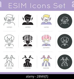 Psychological problem icons set Stock Vector