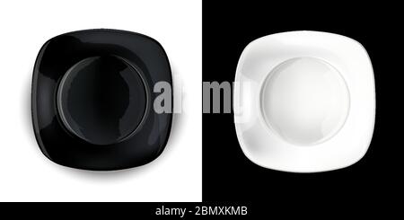 On a contrasting background, black and white square plates. Stock Vector
