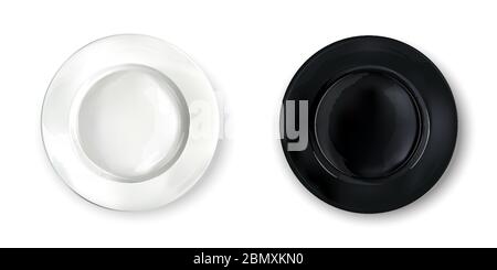 Two empty round plates - white and black. Stock Vector