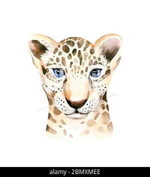 Watercolor Portrait of Leopard on white background Stock Photo - Alamy