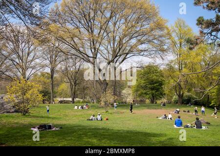 People enjoying spring in Central Park, New York City. Stock Photo