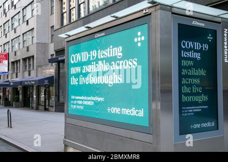 An electronic advertisement about COVID-19 testing, New York City. Stock Photo