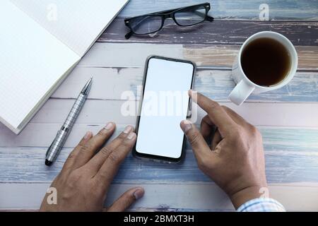 businessman using smart phone with white screen  Stock Photo